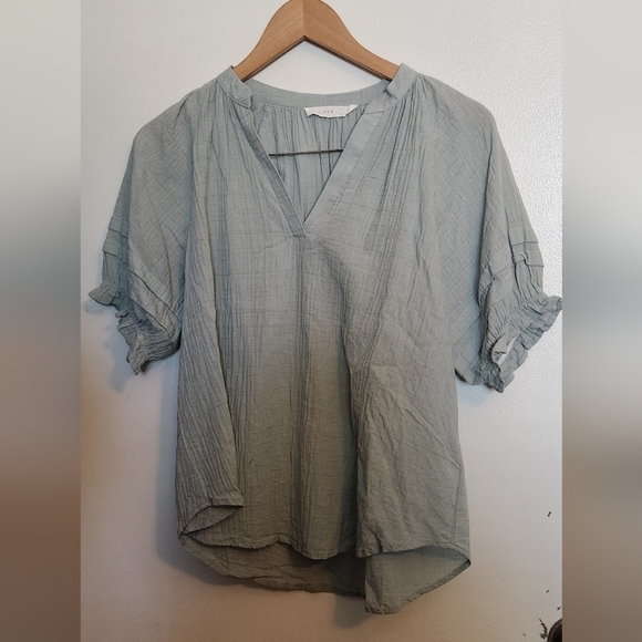 Lush Tops - Lush Soft Green Ruffle Sleeve Blouse